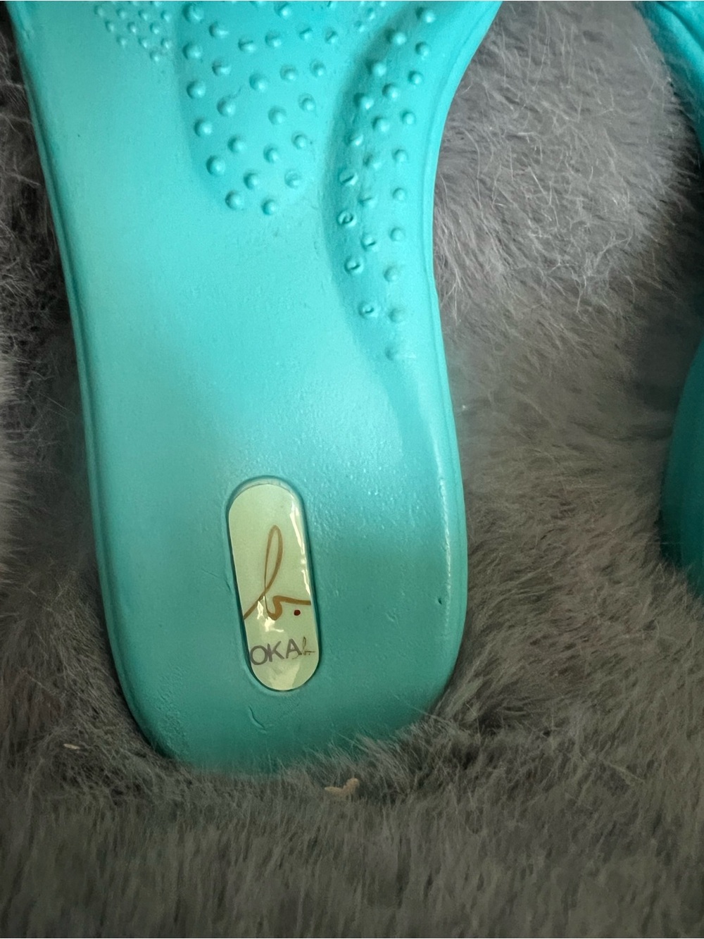 Okabashi Okal B Turquoise Rubber Slide Sandals with Multicolor Bow. NWOT - Picture 3 of 6